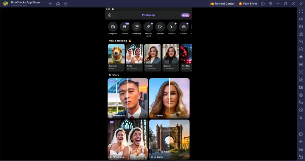 Use Photoleap mod apk for PC in bluestact emulator